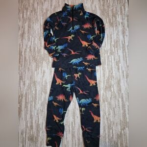 Deux Par Deux Black Kids' Dinosaur Fleece Two-Piece Thermal Set Size 4